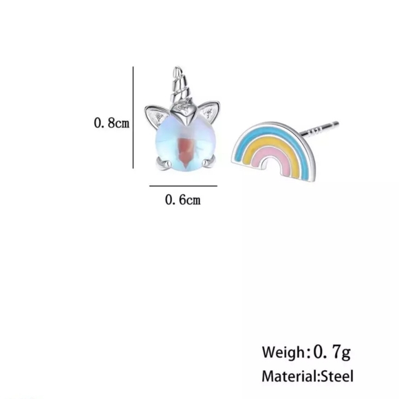 [Set] Stainless Steel CZ Stone Unicorn Rainbow Set - Picture 3 of 8
